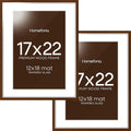 Homeforia 17x22 Picture Frame Brown, High End Dark Oak 17x22 Poster Wood Frame with Mat 12x18 for Photo, 17 x 22 Wooden Walnut Frame Matted to 12 x 18, 22x17 Frames, Tempered Glass, Wall Kit, Set of 2