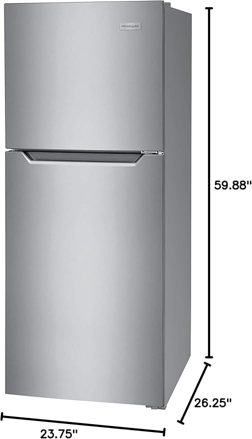 Frigidaire 10.1 Cu. Ft. Compact ADA Top Freezer Refrigerator in Brushed Steel with Electronic Control Panel, Reversible Door Swing, ENERGY STAR