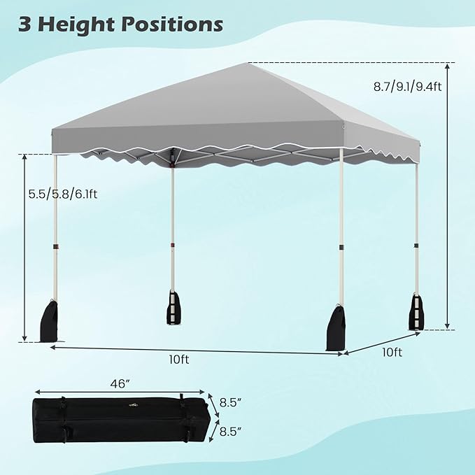 Tangkula 10x10 FT Pop Up Canopy, UPF50+ Easy Set up Instant Tent with Wheeled Bag, 8 Stakes, 4 Anchors, 4 Wind Ropes, 4 Sandbags, Heavy Duty Outdoor Canopy Tent 10x10 for Patio Party Backyard (Gray)