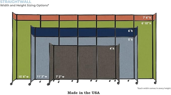 Versare Straightwall Sliding Portable Wall Partition | Freestanding Office Dividers | Locking Wheels | Temporary Room Separator | 11'3'' Wide x 4' Tall Ocean Fabric Panels