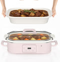 4 Quart Casserole Programmable Slow Cooker with Ceramic Baking Dish - Perfect Kitchen Small Appliance for Family Dinners, Oven Safe and Durable Bakeware for Lasagna, Roasts (Pink)