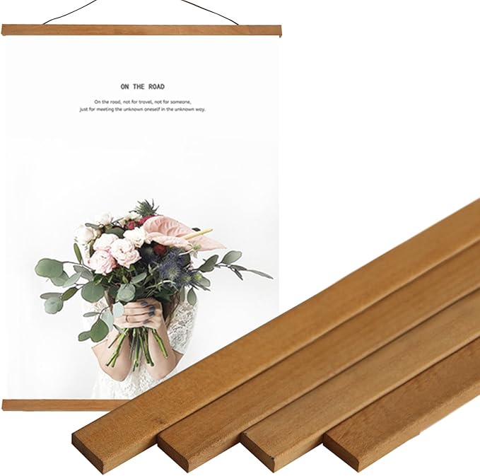 Miaowater 2 Pack Magnetic Poster Frame Hanger,44x24 44x32 44x28 Light Wood Wooden Frames Hangers for Photo Picture Art Canvas Print Artwork Wall Hanging Teak Wood 44''
