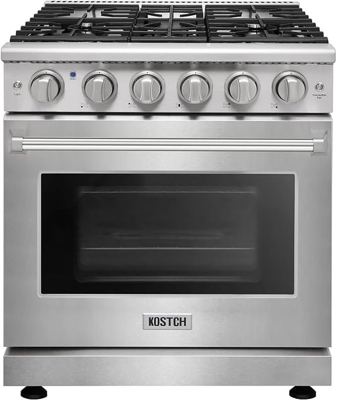 KOSTCH 30 inch Professional Freestanding Pro-Style Natural Gas Range or Liquid Propane Gas Range with 5 Burners, 4.55 cu.ft. Oven Capacity, in Stainless Steel - KOS-30RG03M (Stainless Steel)
