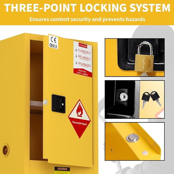 38"H × 28"D × 24"W Explosion Proof Flammable Storage Cabinet, Thick Fireproof Safety Cabinet with Adjustable Shelves and Locker, Galvanized Steel Safety Cabinet for Industrial and Commercial
