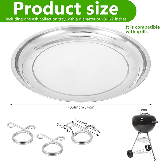 13.4" Diameter Charcoal Grill Ash Catcher Pan Compatible with Weber 22" Kettle Grills, Ash Pan for Grill Replacement Parts