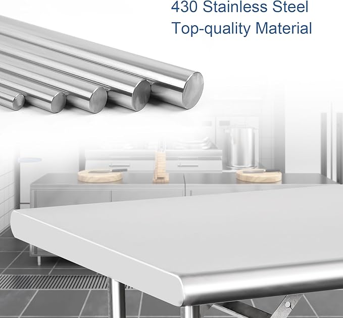 HARDURA Folding Stainless Steel Table 30X48 Inches with Adjustable Undershelf and Legs NSF Commercial Portable Folding Prep Table for Restaurant Kitchen Home and Hotel