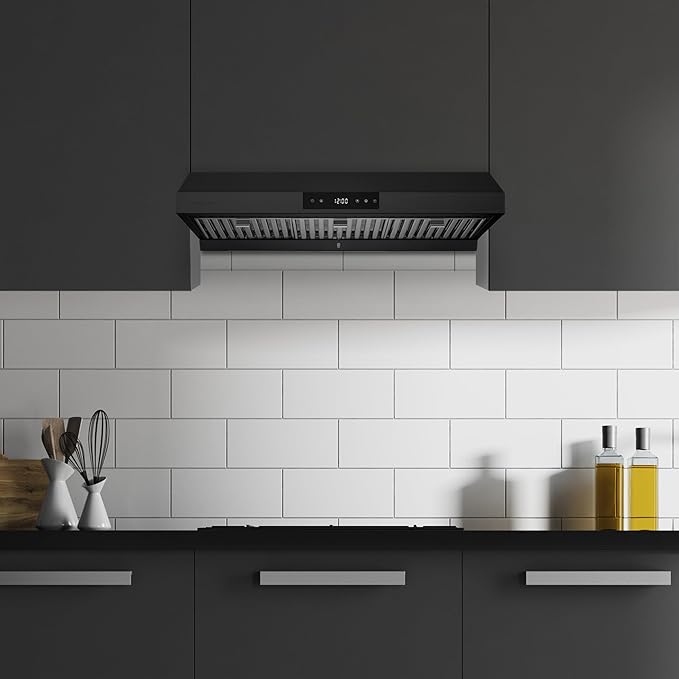 Hauslane Range Hood 36 Inch - Under Cabinet Range Hood, Matte Black Hood, Vent Hood 36 Inches, Stove Vent Hood for Kitchen, Kitchen Vent Hoods 36 Inch with LED - Chef Series PS18