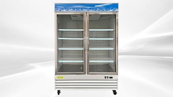 Commercial 2 Glass Door Freezer, ETL Upright Display Merchandiser, Aluminum Interior, LED Lighting for Shop, Restaurant 53" W 45 cu. ft., -10°F~ 0°F
