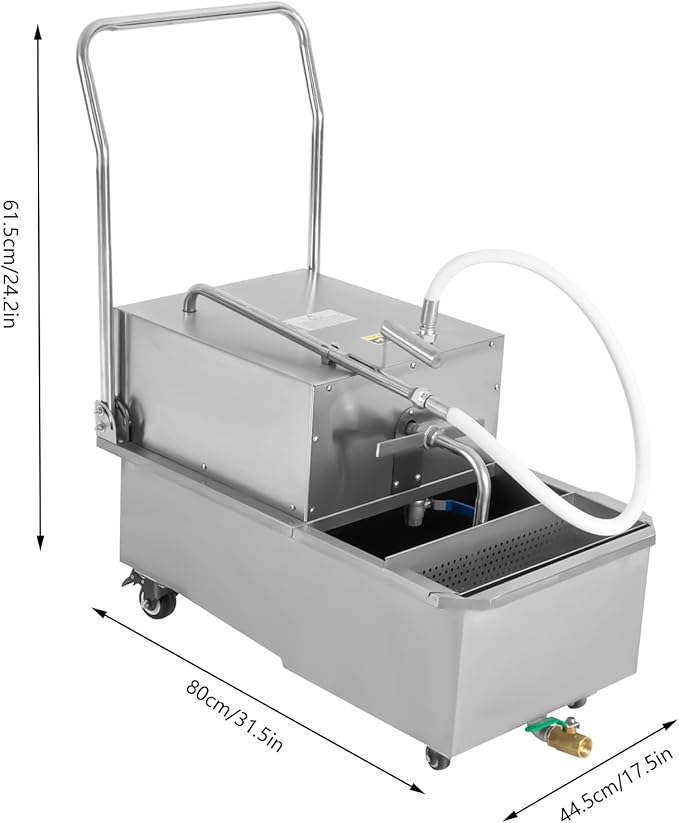 Mobile Fryer Filter Machine, 550W 14.53 Gallon Oil Filter Cart with 8.45Gal/min Oil Filtration Speed Oil Filtration System for Restaurant Burger Stores