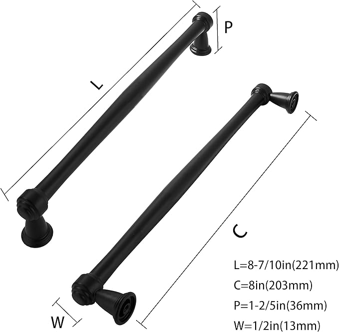 khtumeware 2 Pack 8 Inch(203mm) Black Cabinet Pulls Black Kitchen Matte Black Cabinet Handles Kitchen Cabinet Hardware for Cupboard Drawer Handles Dresser Pulls