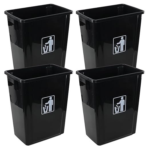 10 Gallon Open Top Trash Can, Compact Recycling Bin, Waste Basket for Under Counter/Kitchen/Office/Bathroom/Workplace/Dormitory, Black (Pack of 4)