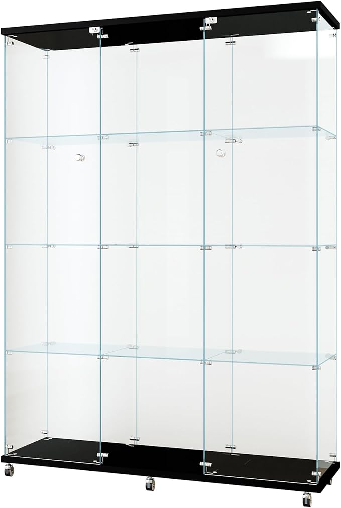 Yoluckea 4 Shelves Glass Display Cabinet Extra Large, Floor Standing Clear Glass Curio Cabinet Collection Display Case for Living Room Bedroom 66.14” x 47.64” x 14.57” Black
