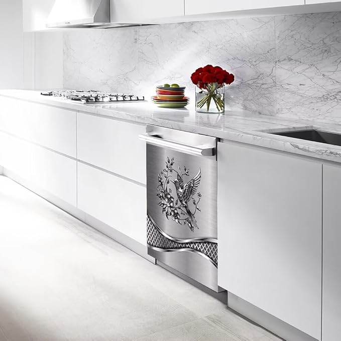 Imitation Stainless Steel Design Bird Pattern Dishwasher Magnet Cover Panel Magnetic Refrigerator Cover Sticker for The Front Door Cover,23W x 26H inchs