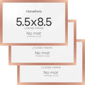 Homeforia 5.5 x 8.5 Business License Frame Rose Gold, High End Metal 5.5x8.5 Certificate Frame, 8.5x5.5 Document Frames for Wall or Tabletop, 5.5by8.5 Picture Frame, Tempered Glass, Wall Kit, Set of 3
