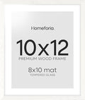 Homeforia White Frame 10x12 Wood, High End Oak 10x12 Picture Frames with Mat 8x10, 10 x 12 White Wooden Poster Frame Matted to 8 x 10 inch Photo, 12by10 Thin Frames, Tempered Glass, Wall Kit, Set of 1