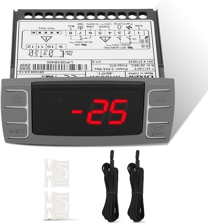 for Dixell XR03CX-4N1F1 Temperature Controllers, Programmable Digital Thermostat with Sensor Probe Fit for 120V 50-60hz Commercial Refrigerators/Freezer (Includes Mounting Hardware)
