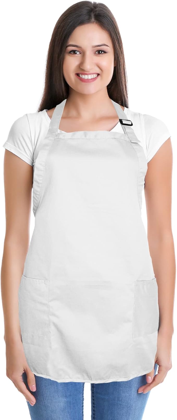 DALIX Apron Commercial Restaurant Home Bib Spun Poly Cotton Kitchen Aprons (2 Pockets) in White 12 Pack