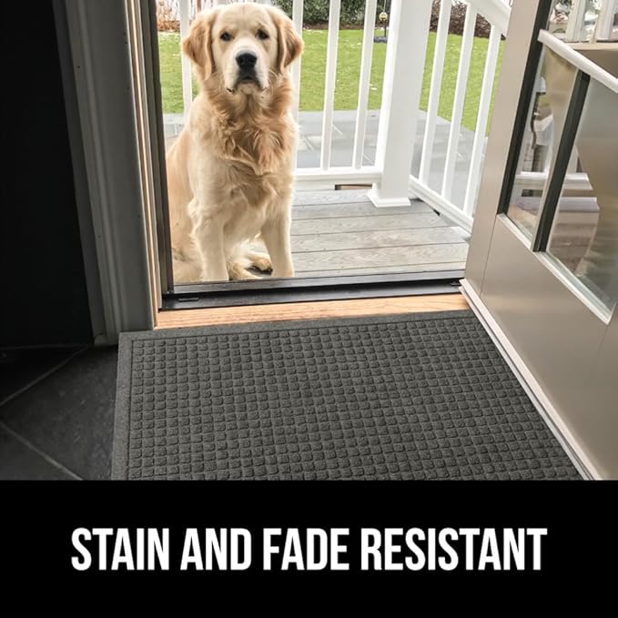 GORILLA GRIP Front Door Mat, Indoor Outdoor Ultra Absorbent HydroAbsorb Doormat, Absorbs Up to 1.7 Cups of Water, Stain and Fade Resistant, Rubber Backing Doormats, Captures Dirt, 29x17 Grey