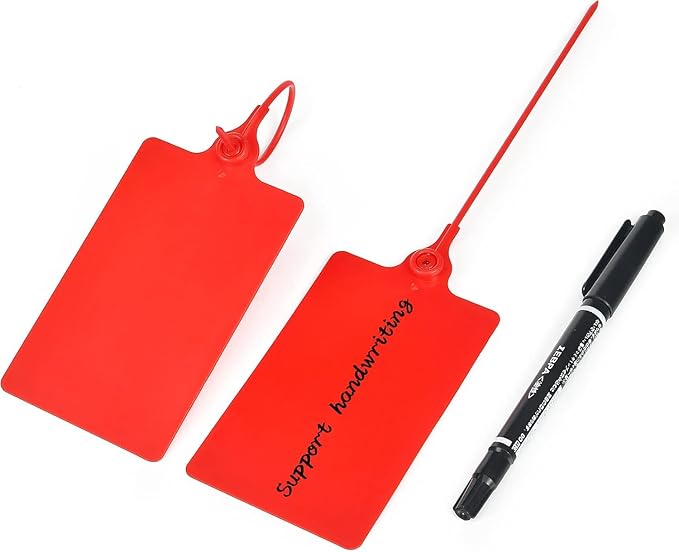 200 Pcs Durable Plastic Shipping Tags with Marker Pen Security Seals Sticker Labels,Waterproof Blank Luggage Tag for Packages, Logistics, Inventory, Travel(Red,200pcs)