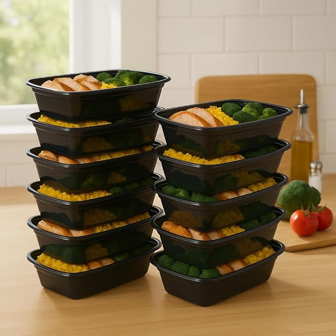 Ruthy's Outlet Meal Prep Containers W/Lids -Square Food Storage – BPA-Free| Stackable | Microwave | Freezer & Dishwasher Safe | Reusable Lunch Bento Box Portion Control & Planning (100 Pack, 24 oz)