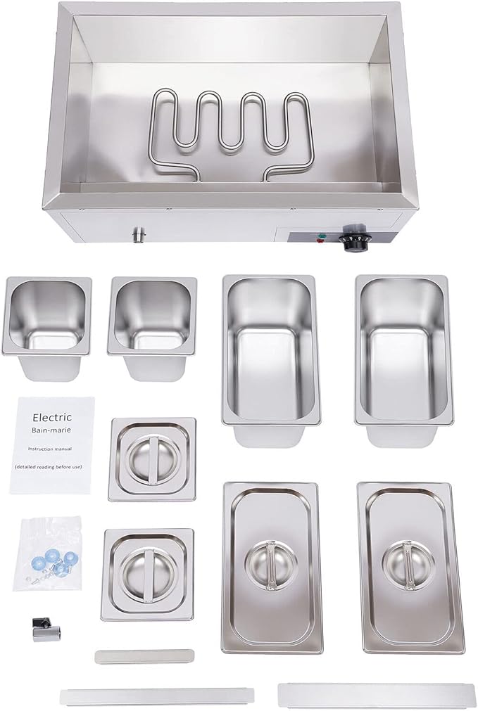 Bain Marie Buffet 4-Pan 850W Electric Steam Table Food Warmer with Lids - Stainless Steel Commercial 21.2Qt(20L) Capacity for Restaurants, Catering, Buffets