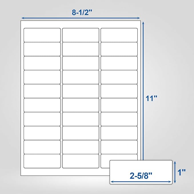 30 Up Labels 1" x 2-5/8" Shipping Address Labels for Laser/Inkjet Printers, 100 Sheets 3000 Pcs Self Adhesive 30 pet Sheet Return Address Mailing Label Stickers
