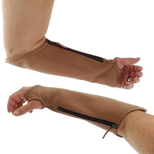 Arm Chaps Extended Elbow Leather Arm Guard - Arm Sleeve Protectors for Thin Skin and Bruising, Scratches & Cuts - Protective Arm Sleeve for Any Age- Left & Right Form-Fitting - Brown (1Pair/X-Large).