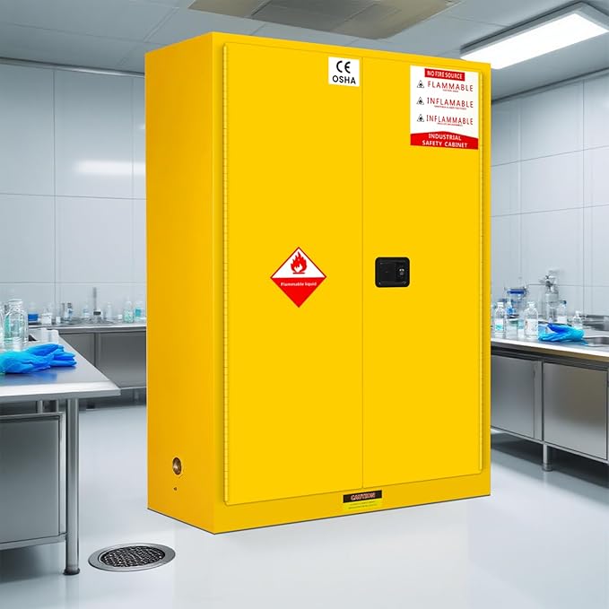 272 Gal Flammable Liquid Safety Storage Cabinet, Double-Layer Alloy Steel , 3-Point Locking System, Adjustable Galvanized Shelves, Cabinet for Factory Lab Garage Warehouse, Fire Proof Storage Cabinet