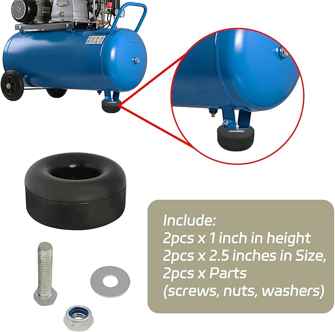 Heavy Duty Rubber Anti Vibration Feet Pads for Generators, Pressure Washers, Air Compressors, Round Rubber Bumper, 1 X 2.5 in Vibration Dampeners with Screw Kits (2 Pack)
