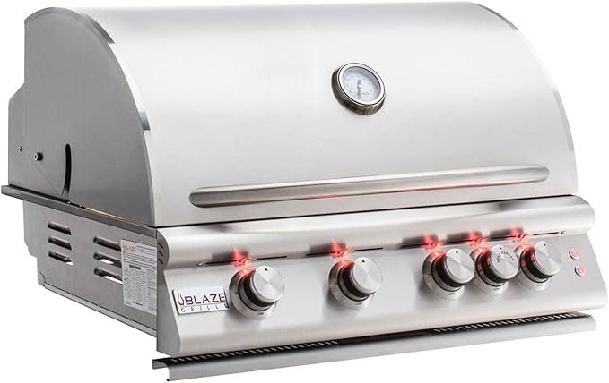 Blaze Premium LTE+ 40-Inch 5-Burner Built-In Natural Gas Grill | Stainless Steel Outdoor BBQ with Rear Infrared Burner, Rotisserie Kit, LED Control Knobs & Lift-Assist Hood | BLZ-5LTE3-NG