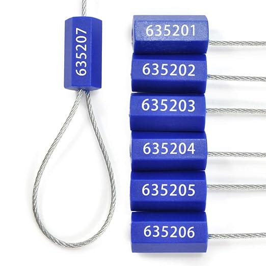 500 Numbered Steel Cable Seals - Tamper Proof, Pull Tight Container Seal (Blue)