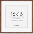 16x16 Picture Frames for Wall, Square Picture Frame 16 x 16 - Solid Oak Wood, Tempered Glass, 16x16 Frame Matted to 12x12, 16"x16" Wood Photo Frames - Walnut Color, 1 Pack