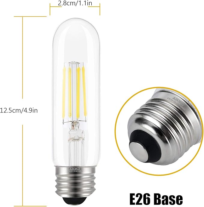 ASOKO Edison Bulb, T10 Daylight 4000K LED Tubular 4W Dimmable Tube Vintage Bulbs 40 Watt Equivalent,E26 Base(3-Pack)