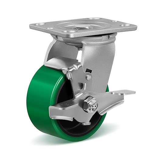 4" Caster Wheels, Heavy Duty Polyurethane Wheel on Steel Hub, Heavy Duty Casters Wheels with Strong Load-Bearing, Supports 800 lbs Each(1 Pack Brake)