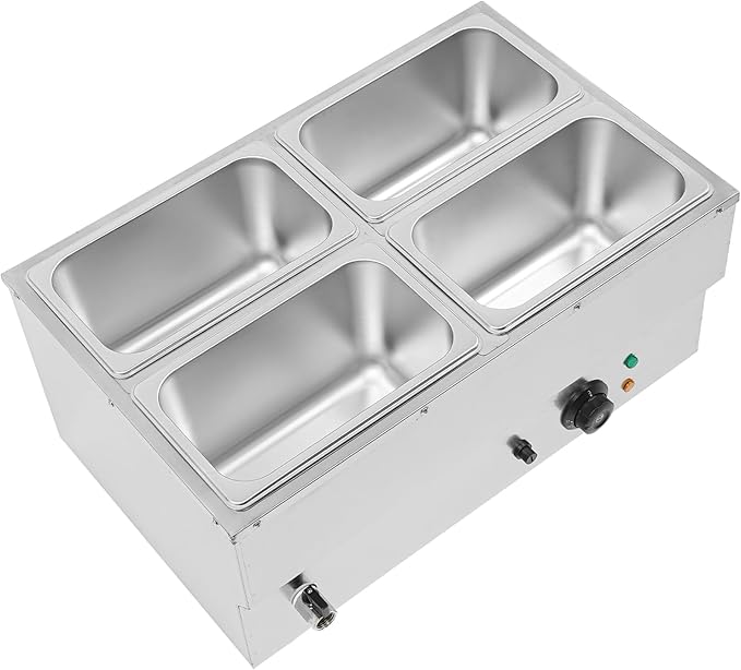 Commercial Food Warmer Stainless Steel Bain Marie Buffet Food Warmer Steam Table Electric Countertop Steam Table Container with 86-185°F Temp Control for Catering Restaurants (4-Pan)