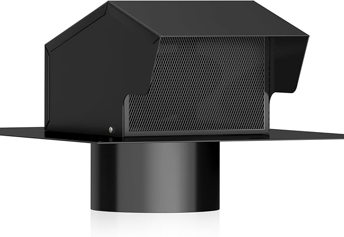 Removable Roof Vents, Hon&Guan 4 Inch Roof Dryer Vent for Houses, Galvanized Steel 4 Inch Exhaust Vent for Ventilation System-with Damper, Black.