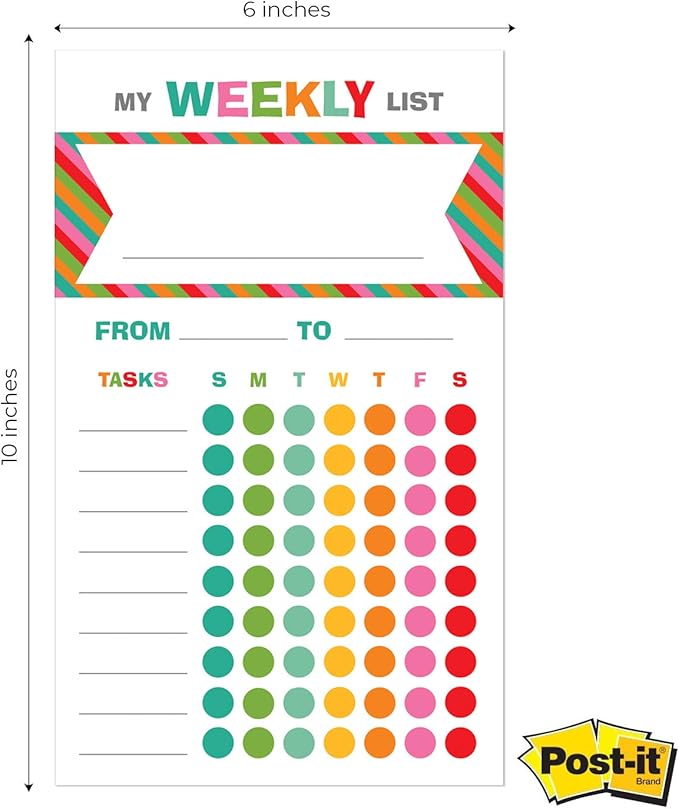 Bright Cheerful Weekly Chore Chart / 6" x 10" Sticky Note Fill-in Task List/Homeschool Task Assignment List