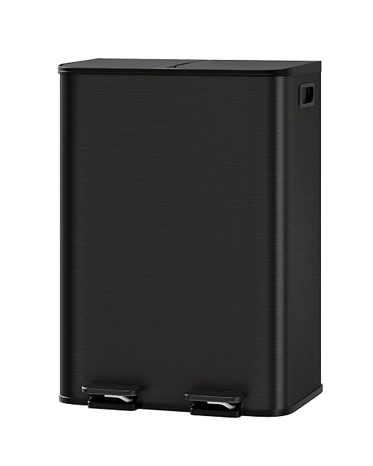 TrailBlaze 2 x 8 Gal (2 x 15 L) Kitchen Trash Can, Stainless Steel Dual Compartment Garbage Can with Soft-Close Lid, Recycling Bin, Step Waste Sorting Bin for Home, Office - Black
