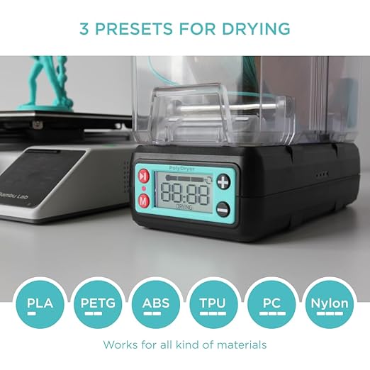Polymaker 3D Printing Filament Dryer and Storage Box - PolyDryer and PolyDryer Box for Filament Drying and Sealing with Heat Control, Compatible with PA Nylon, PLA, PVB, PETG, ABS, TPU 1.75mm 2.85mm