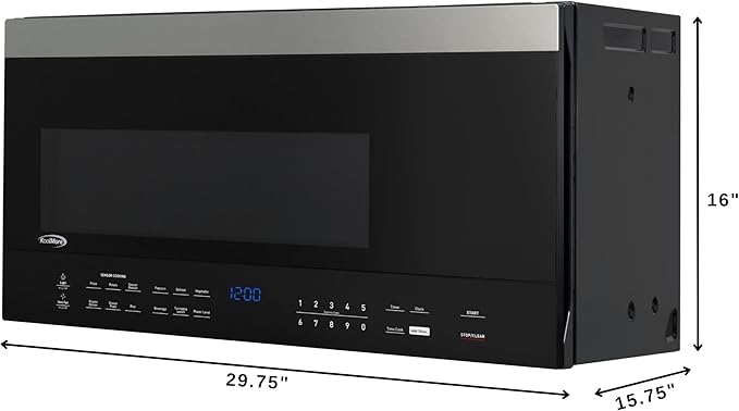 KoolMore 30-inch 1.6 cu. ft. Over the Range Microwave Oven with Sensor Cooking, 1,000 Watts and 300 CFM in Stainless-Steel and Black, UL Listed