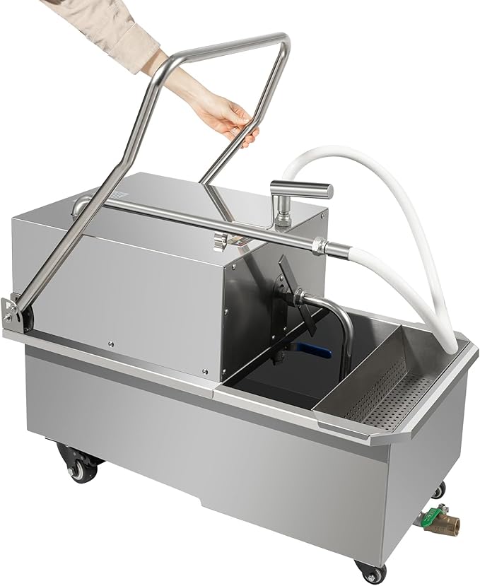Commercial Mobile Fryer Filter Machine, 55L/14.53Gal High-Capacity 550W 110V Powerful 201 Stainless Steel Durable Oil Filtration System for Restaurant, Supermarket, Commercial Kitchen