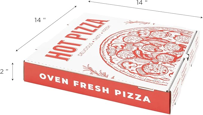 Karat Pizza Boxes 14" x 14" [50 Pack] Classic Red Print Grease-Resistant Corrugated Pizza Box, Ventilated & Convertible to Plate, Perfect for Personal & Pizzas