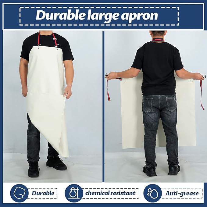 Thick Rubber Apron,Professional Waterproof Chemical Oil Resistant Aprons for Dishwashing,Dog Grooming,Butcher(White,1pack)