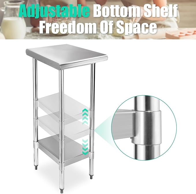 STABLEINK NSF Stainless Steel Table, 24 x 12 Inches Small Metal Prep & Work Table with Adjustable Undershelf, for Commercial Kitchen, Restaurant, Hotel and Garage