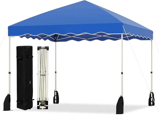 Tangkula 10x10 FT Pop Up Canopy, UPF50+ Easy Set up Instant Tent with Wheeled Bag, 8 Stakes, 4 Anchors, 4 Wind Ropes, 4 Sandbags, Heavy Duty Outdoor Canopy Tent 10x10 for Patio Party Backyard (Blue)