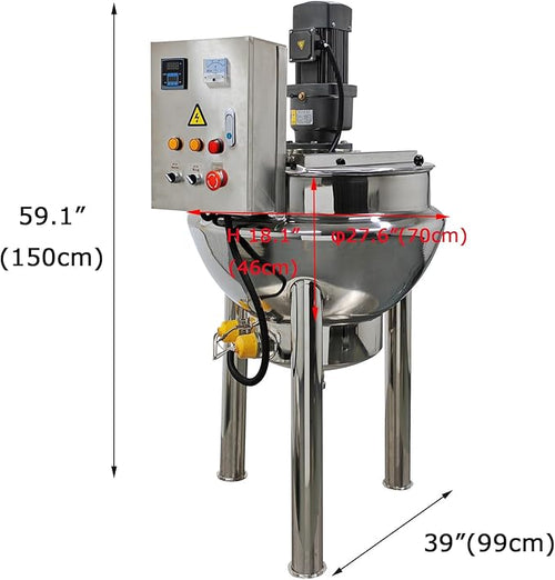 100L Vertical Jacketed Kettle Commercial Stainless Steel Cooking Sandwich Steam Pot for Food Processing 220V