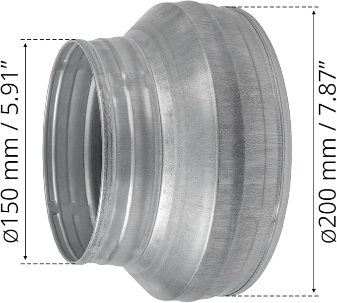 8" to 6" Inch Round Duct Reducer - Galvanized Steel Pipe Increaser - Coupling for Round Duct Ventilation Systems - Heating & Cooling, HVAC