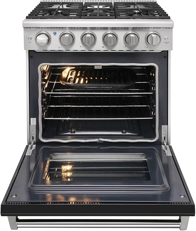 KOSTCH 30 inch Professional Freestanding Pro-Style Natural Gas Range or Liquid Propane Gas Range with 5 Burners, 4.55 cu.ft. Oven Capacity, in Stainless Steel - KOS-30RG03M (Black)