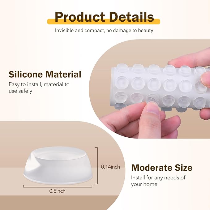 240 Pcs Cabinet Door Bumpers, 1/2" Diameter Self Adhesive Clear Cupboard Door Drawer Bumpers for Kitchen Cabinets Cutting Boards Picture Frames