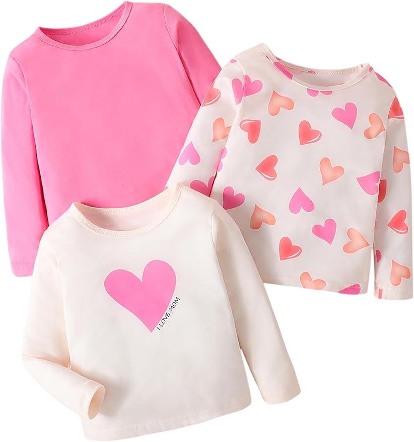 3 Pack Toddler Girls Shirts Long Sleeve Shirt for Girls Tees Kids Tshirts Clothes Fall Tops T-Shirt 2-8 Years